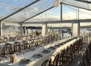 10x9m claer marquee on a floor over pool at Vaucluse Yacht Club by Dancetime