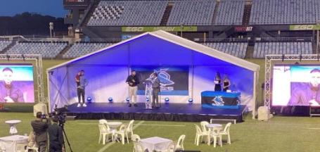10x9m claer marquee on a floor over pool at Vaucluse Yacht Club by Dancetime
