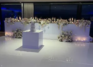 10x9m claer marquee on a floor over pool at Vaucluse Yacht Club by Dancetime